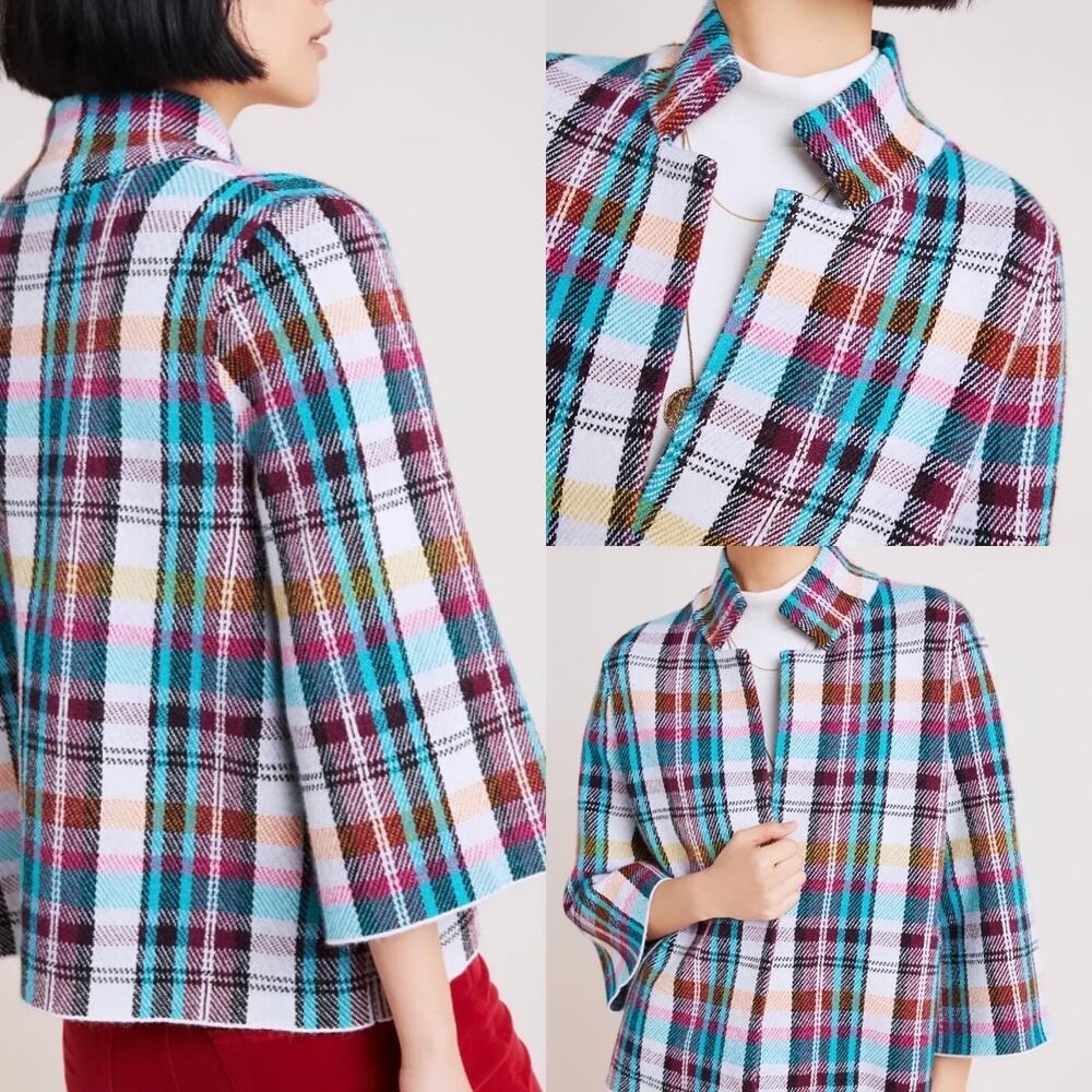Anthropologie Rosetta Plaid Crop Jacket Indie Sleaze Preppy Core Size Small